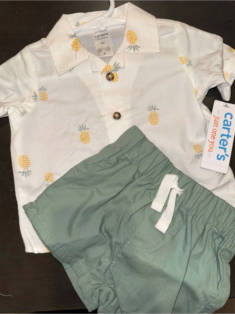 Carter's White Pineapple Print Shirt with Green Shorts